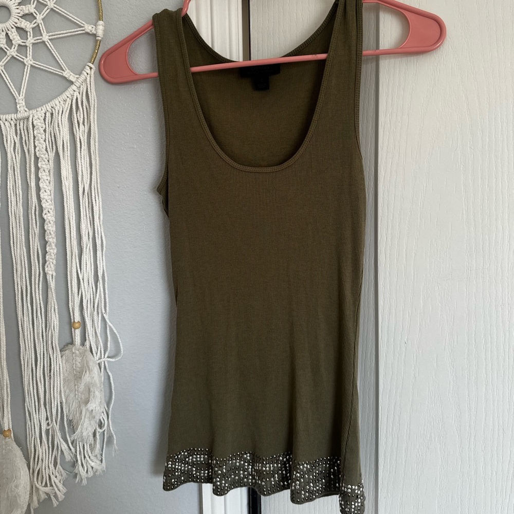 Vintage Express Olive Green Studded Tank Top